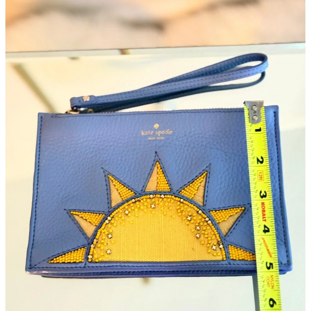 Kate Spade Sun Beaded Leather Wristlet Small Blue Leather Whimsical